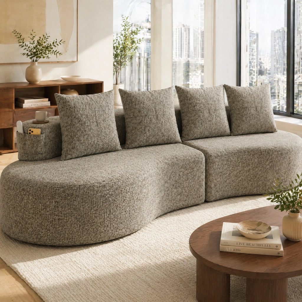 DIVANO in lino 240x109x60 cm khaki con 4 cuscini