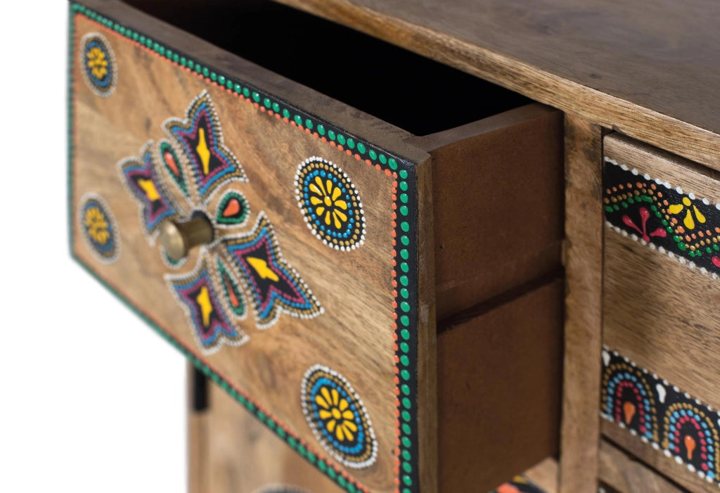 Cassettiera realizzata a mano in legno di mango
