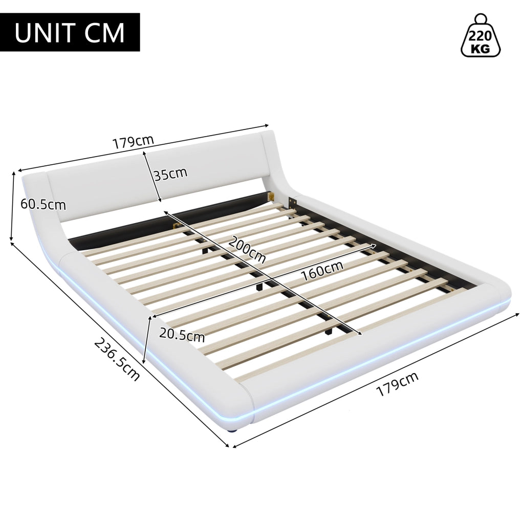 Letto a pavimento 160x200 cm con LED e struttura bianca