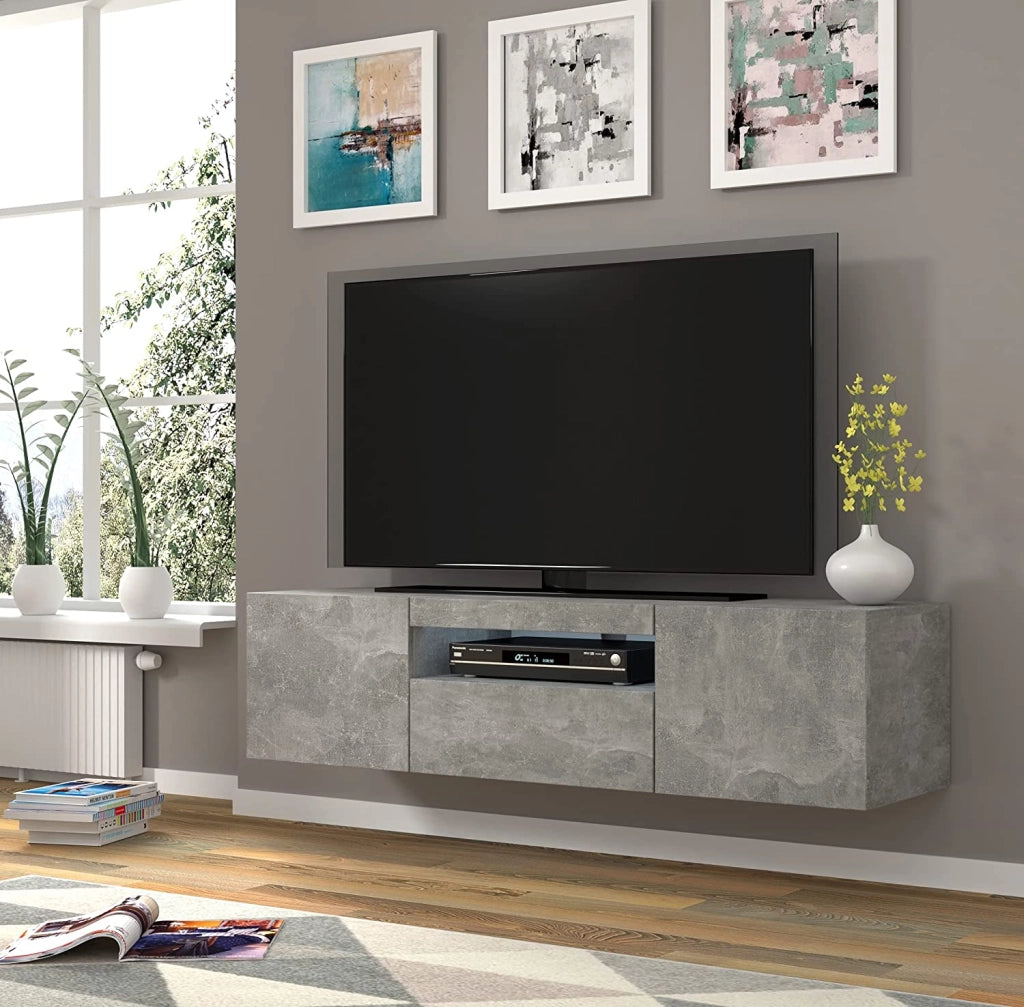 Mobile TV sospeso o a terra Led Incluso 150x42/36x37 Cm STAND AURA cemento