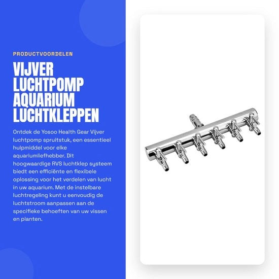 Pompa di aria regolabile con valvola a 2/4/6 vie - Divisore di aria in rame inox - Vaso di aria per acquario - Connettore di tubo 8mm/4mm - Divisore di aria