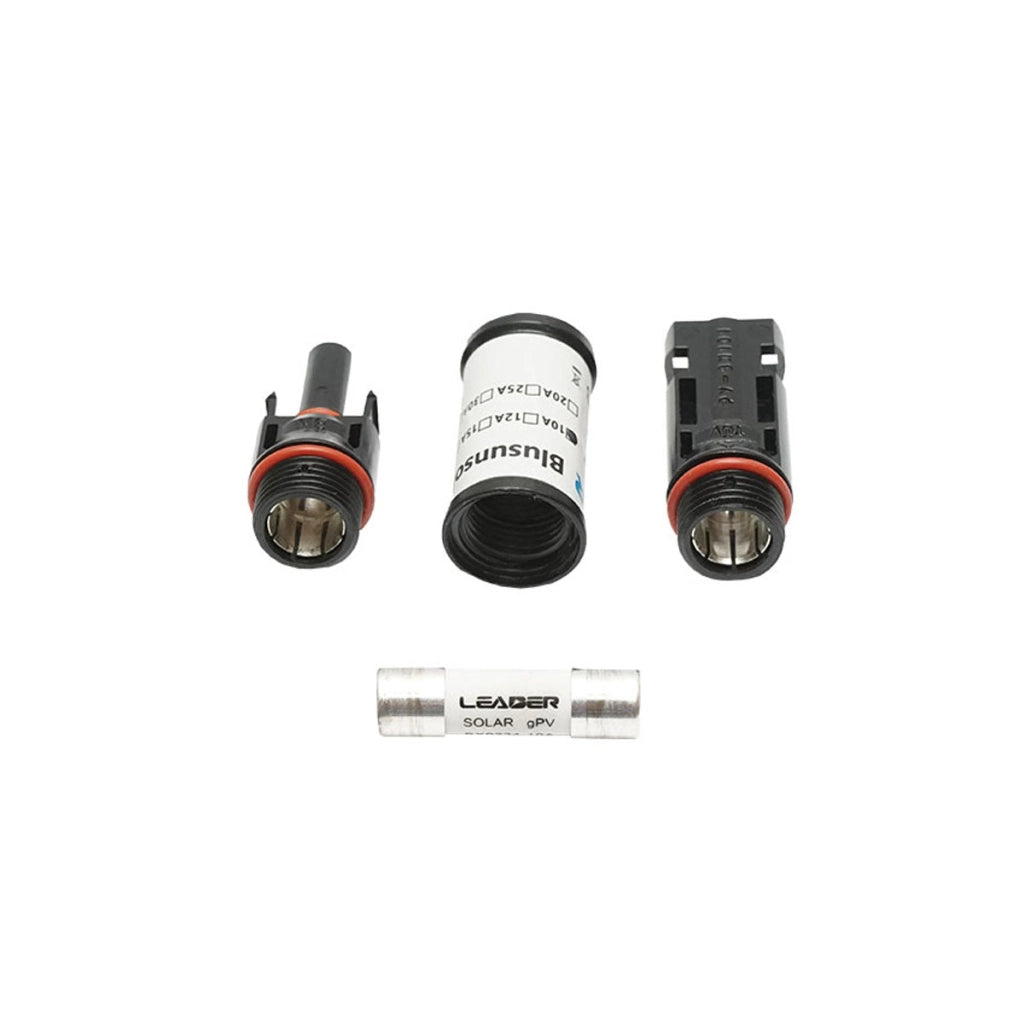 Connettore MC4 con fusibile 10x38mm, 15A, 1000V DC per impianti solari fotovoltaici IP67 Leader