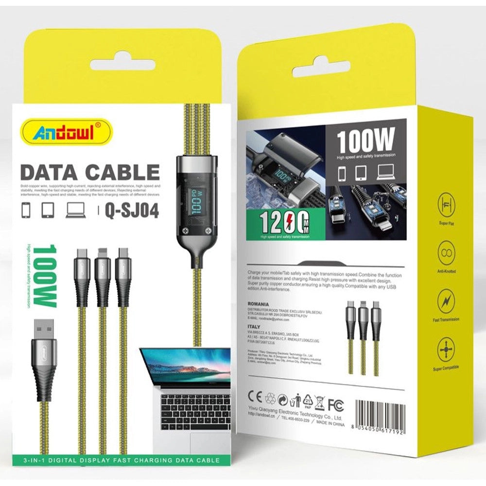 Trade Shop - Cavo Dati Ricarica Rapida 3in1 Display Digitale 100w Usb A Microusb Type-c Lightning Q-sj04 -