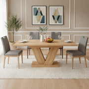 Tavolo da pranzo allungabile 140/180 x 80 cm, 4-8 posti, effetto rovere, gambe a V in metallo