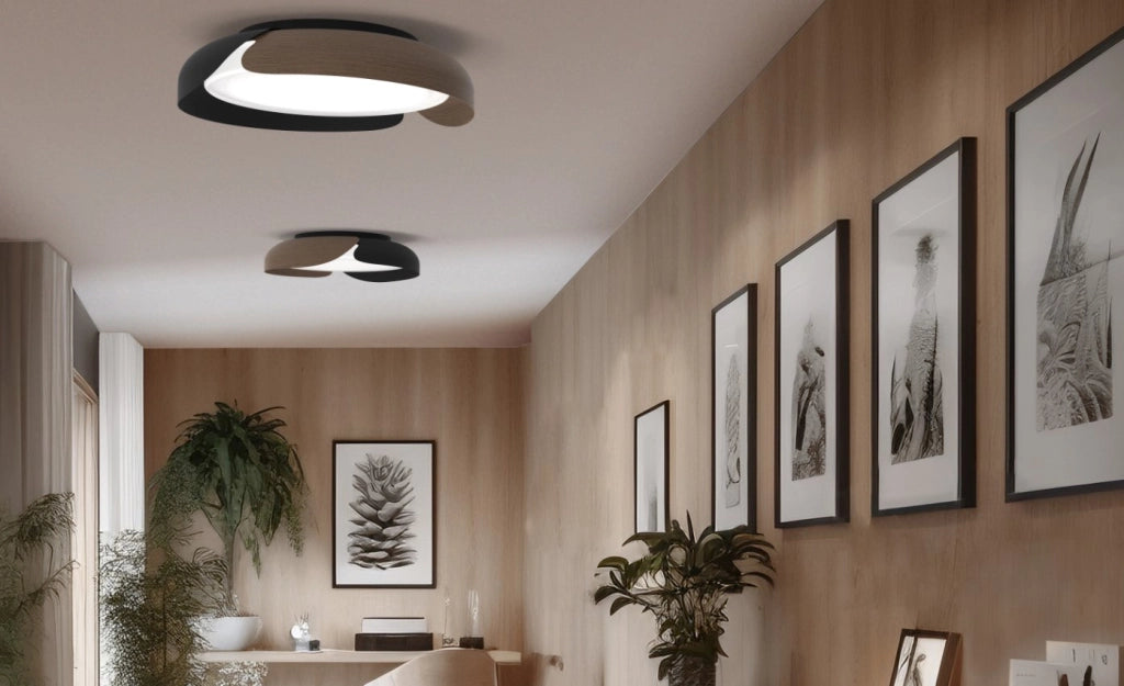 KENDO-55 Plafoniera in metallo verniciato nero con effetto legno, 36W, dimmerabile SDD 2800 - 5000k diametro 55cm