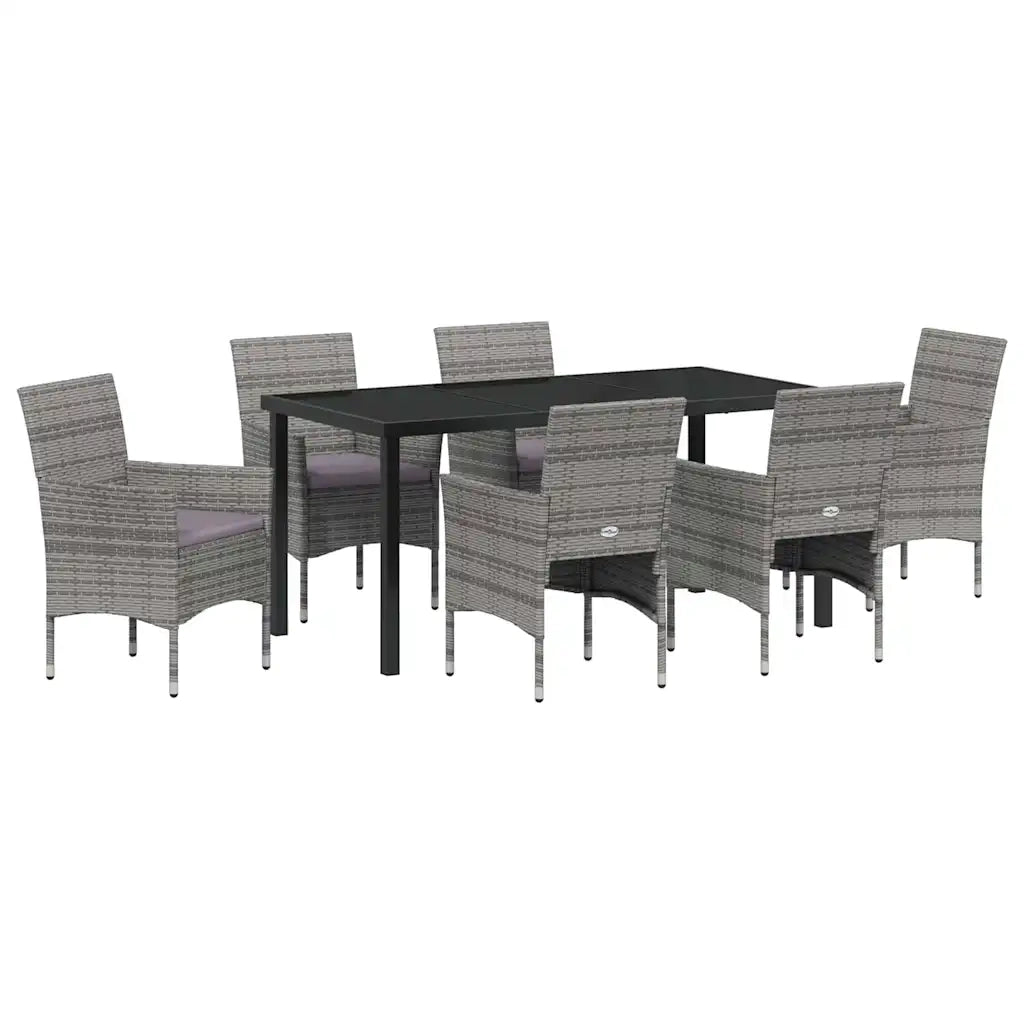 Set da Pranzo per Giardino con cuscino 7 pcs Grigio polyrattan 3379734