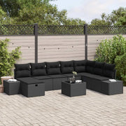 Set Divano da Giardino con cuscino 9 pcs Nero Poly Rattan