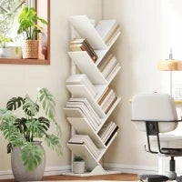 Libreria a Forma di Albero con 9 Ripiani e Sistema Anti-Ribaltamento per Soggiorno Camera da Letto 50x24x136 cm Bianco