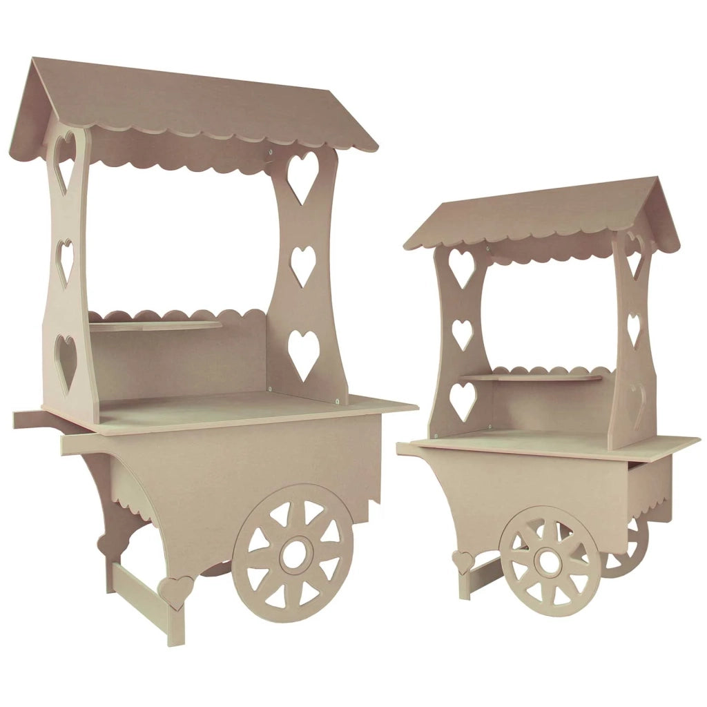 2 Carretti dei Dolci Grande e Piccolo in Legno MDF per Matrimonio, Compleanno e Battesimo