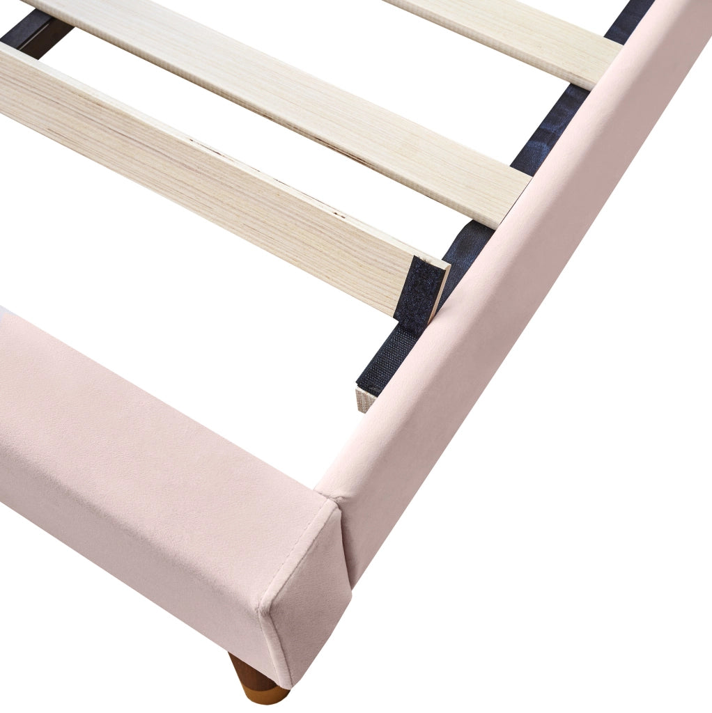 Letto imbottito rosa in velluto 90 x 200 cm con rete e testiera