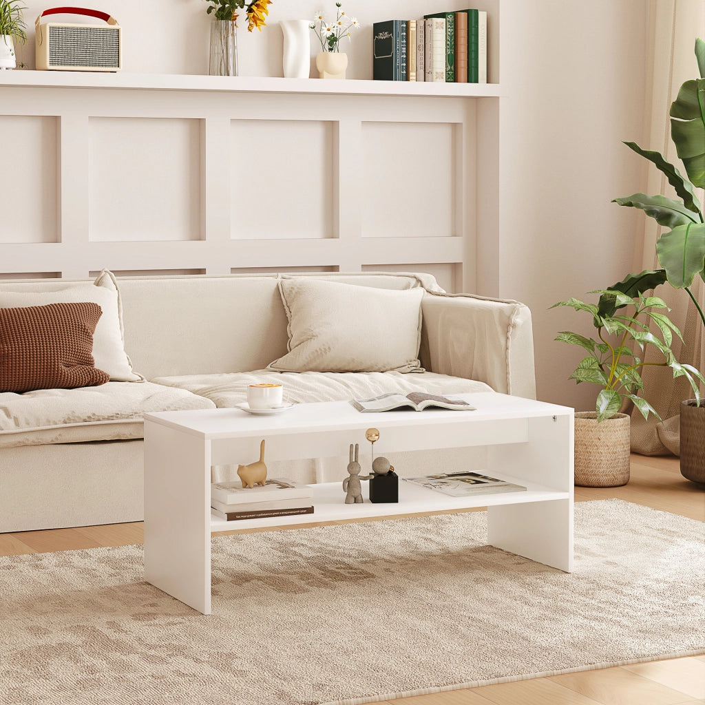 Tavolino da Caff¨¨ Moderno ¨C Xylo ¨C Legno Bianco 2 Livelli 100x40x41.5 cm