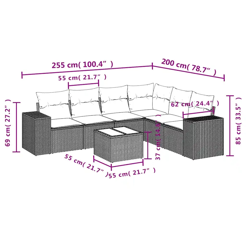 Set Divani da Giardino 7 pz con Cuscini Grigio in Polyrattan 3222620