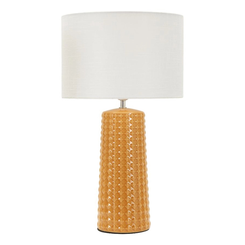 Lampada da tavolo GLISS in ceramica senape e tessuto