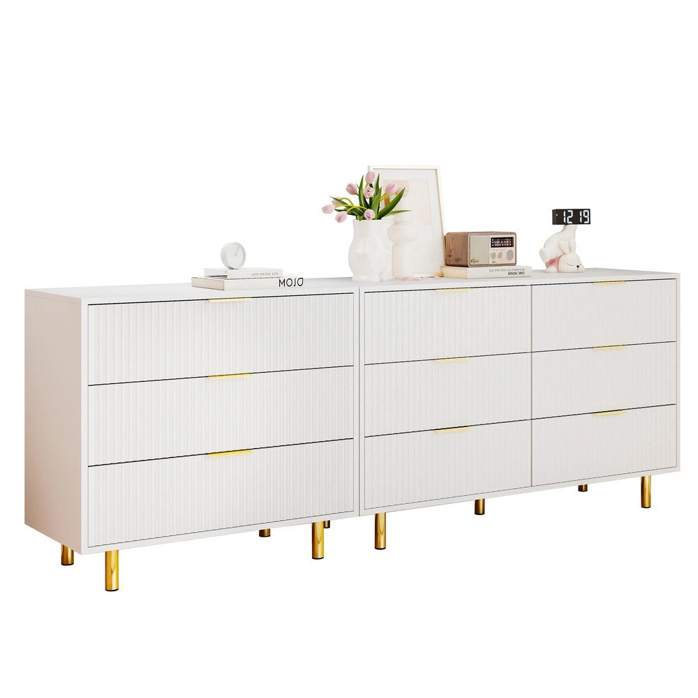 Cassettiera Modulare con 9 Cassetti e Sideboard ¨C MINIMAL ¨C Bianco e Oro 200x40x72 cm