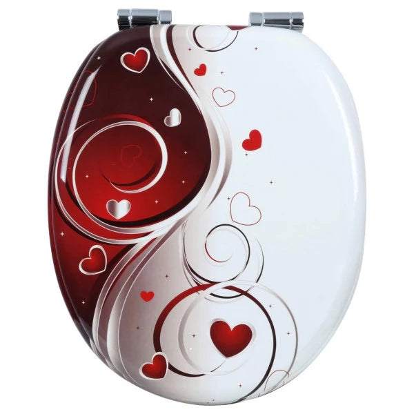Sedile WC in legno robusto con chiusura rallentata per il bagno bianco e rosso 19_0000726