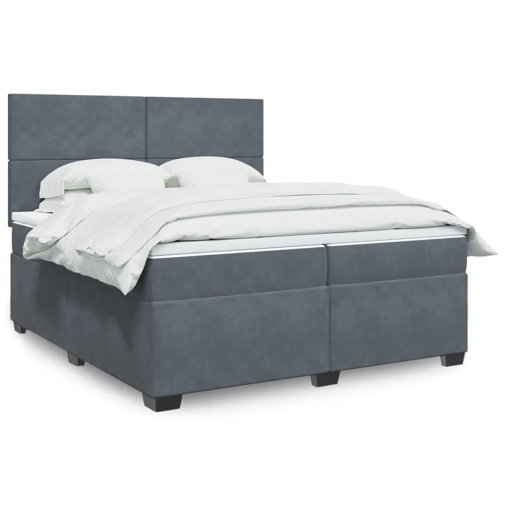 Giroletto a Molle con Materasso Grigio Scuro 200x200 cm Velluto