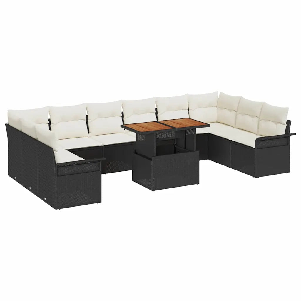 Set Divano da Giardino 11 pcs Nero e Crema polyrattan