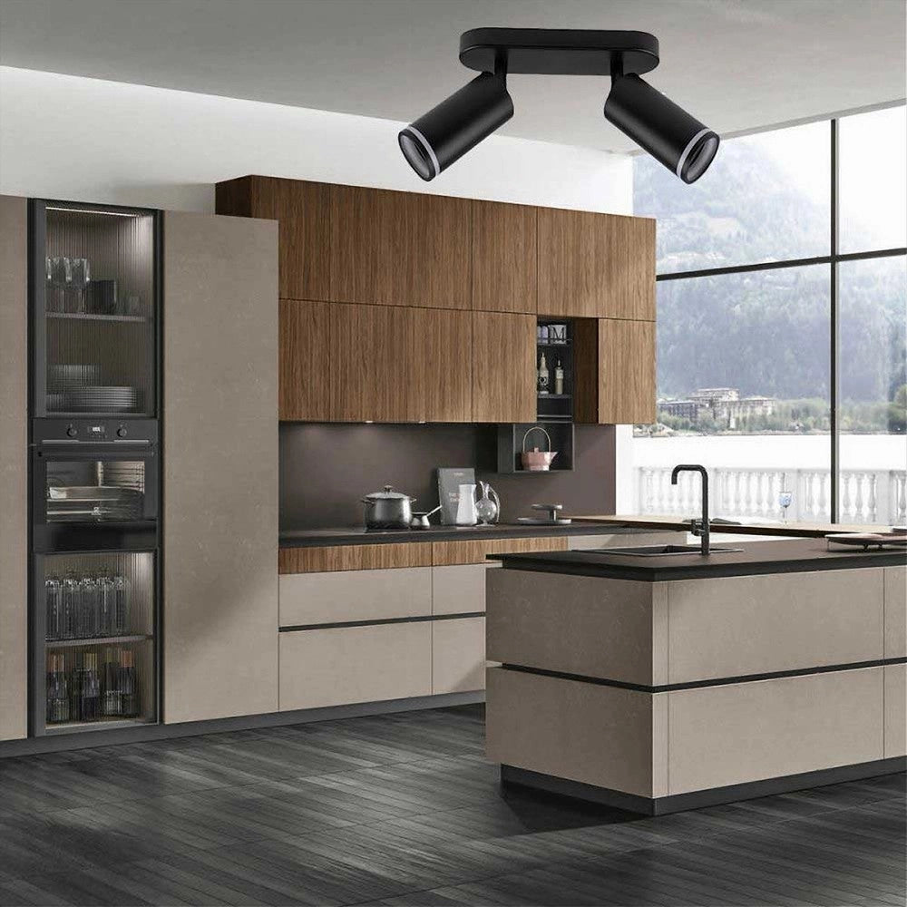 Trade Shop - Applique Plafoniera Orientabile Da Soffitto Parete 2 Diffusori Lampada Gu10 Ts-2 - Nero