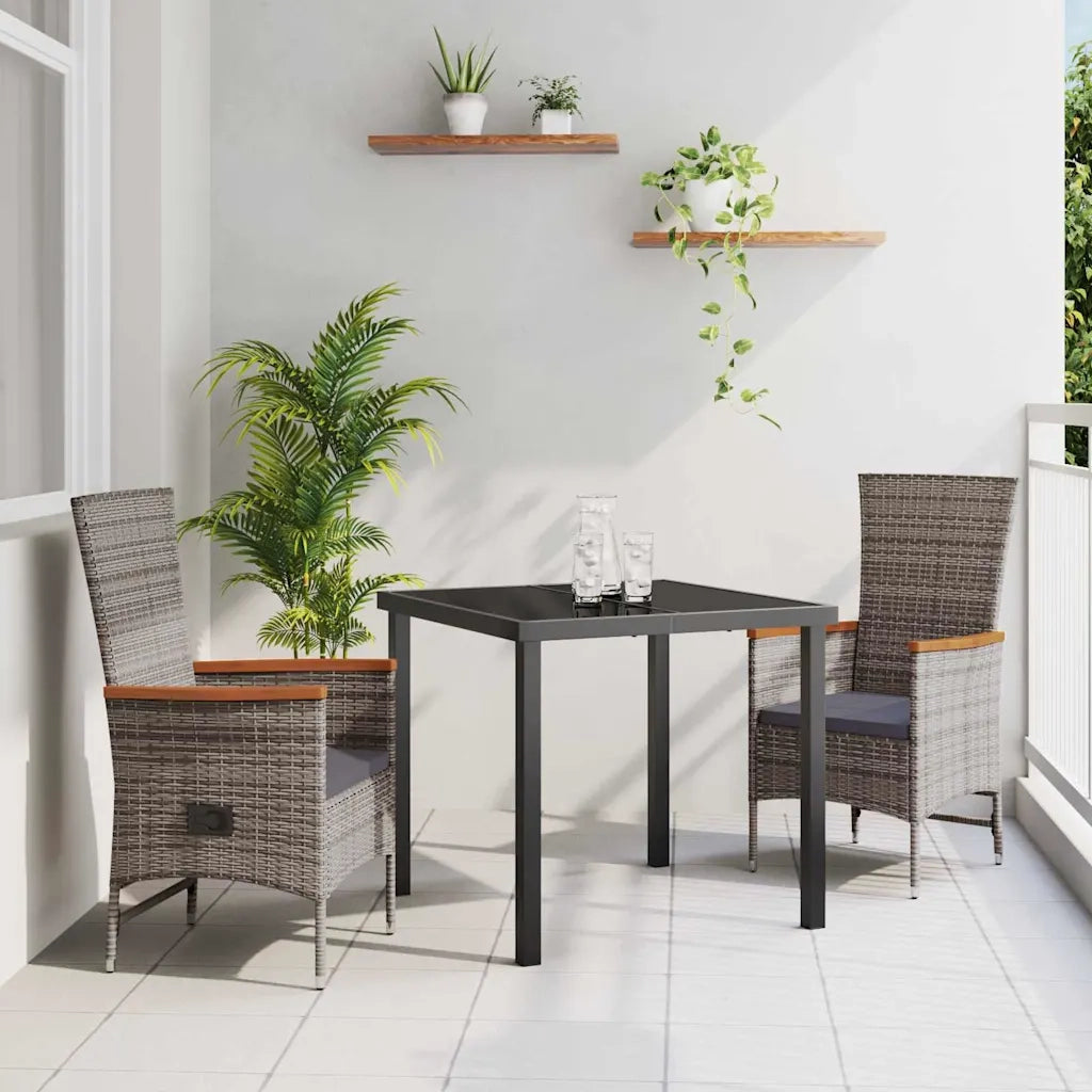 Set da Pranzo per Giardino con cuscino 3 pcs Grigio