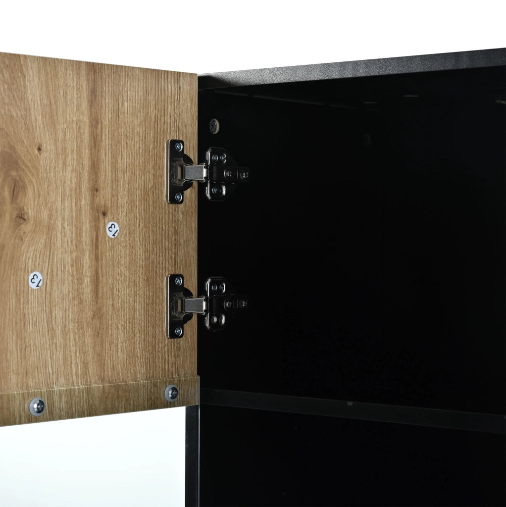 Vetrina moderna 80 x 35 x 180 cm con LED; 10 ripiani; ante in vetro temperato; nero e legno naturale