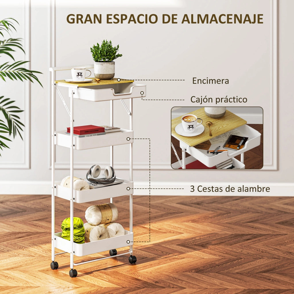 Carrello con cassetti e cestini ¨C zephmum ¨C 4 livelli, bianco