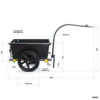 Rimorchio per bici con recipiente da 90 l per carichi fino a 80 kg, con pneumatici da 16"