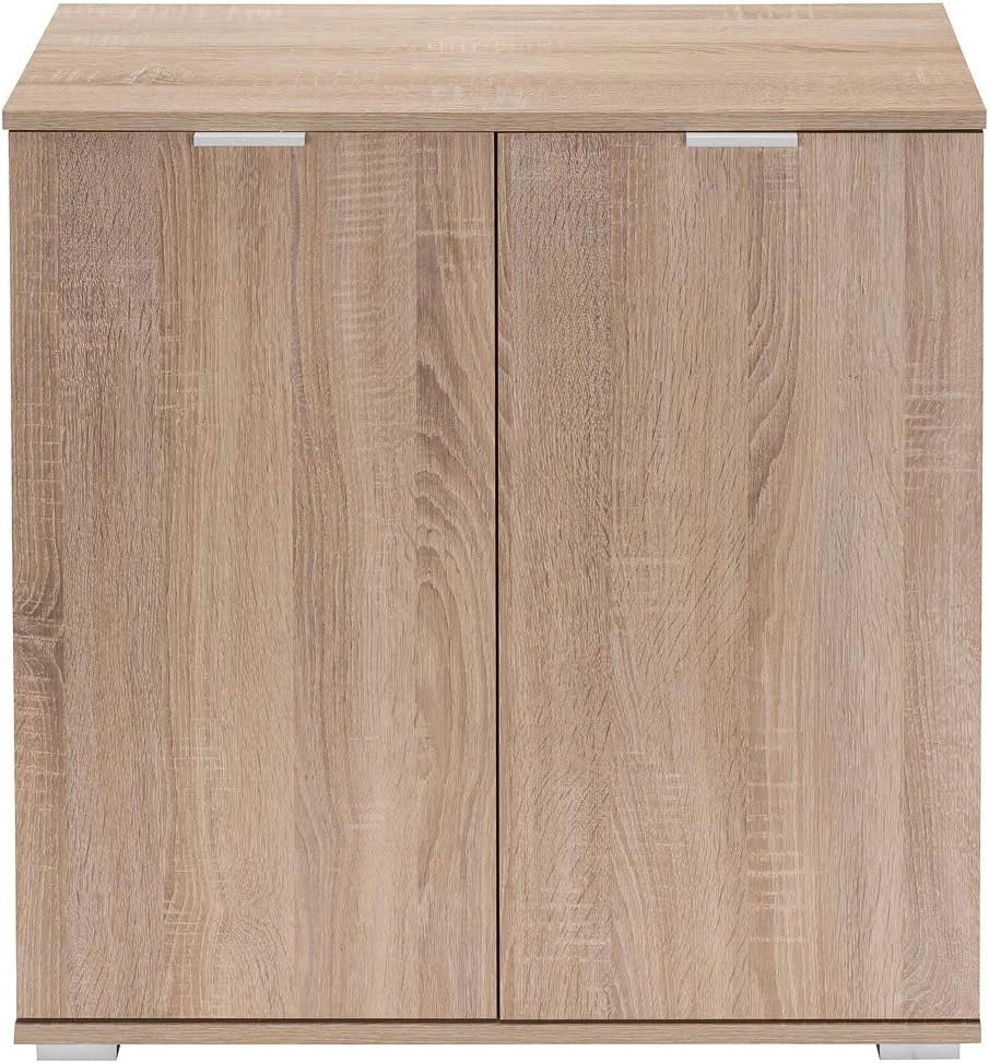 ® Cassettiera Alba 2 Ante con Ripiani 71x74x35cm Comò Armadietto Ufficio Mobiletto Rovere