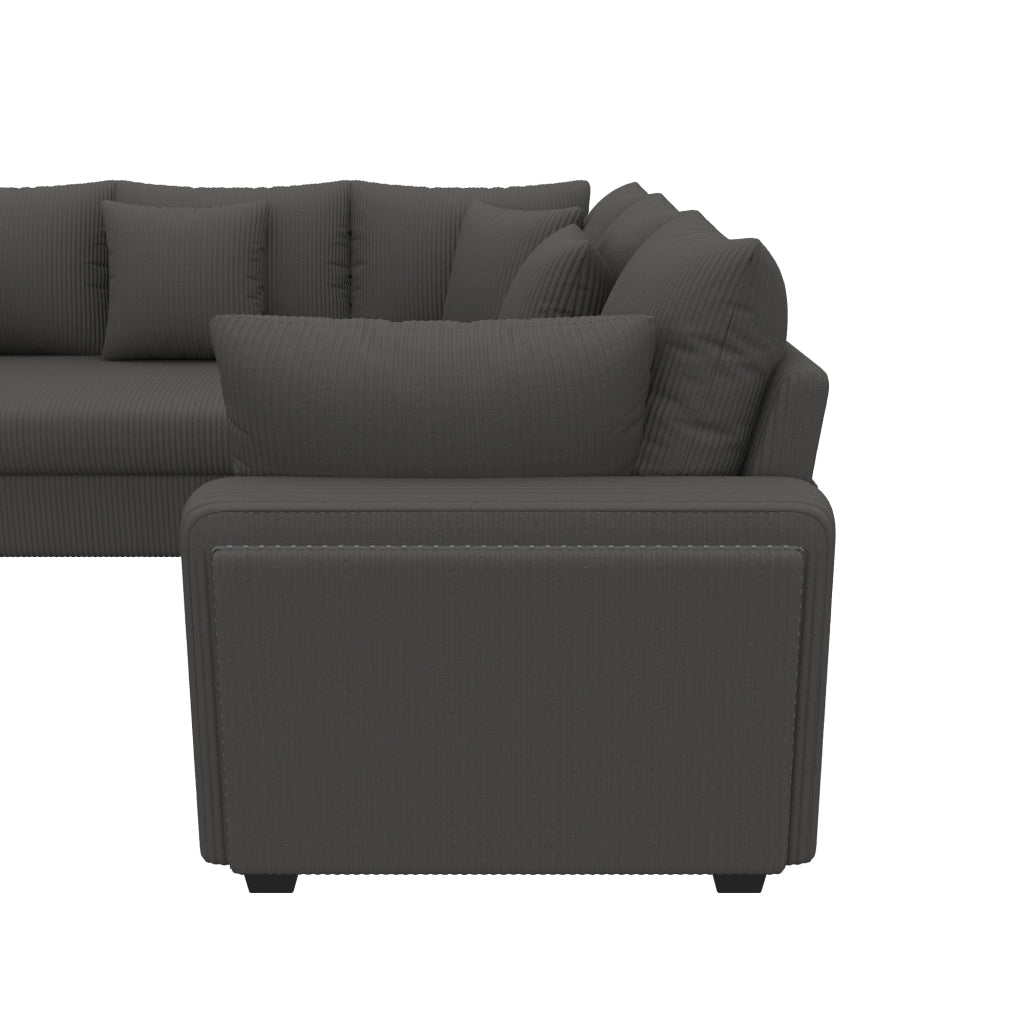 Divano angolare L 198x198 cm in corduroy grigio con LED; USB e USB-C