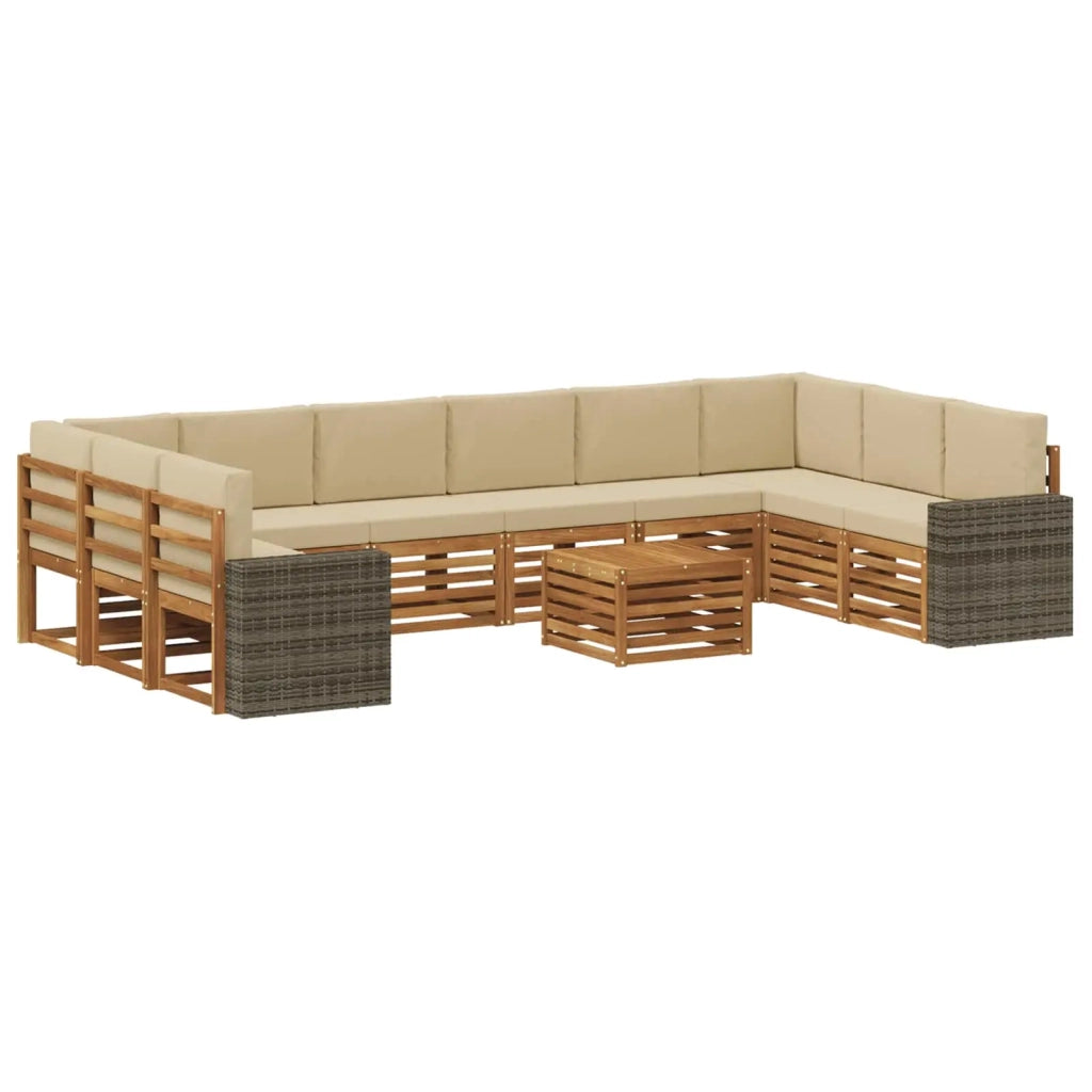 Set di divani da esterno 11 pcs Naturale e Beige Poliestere 3384939