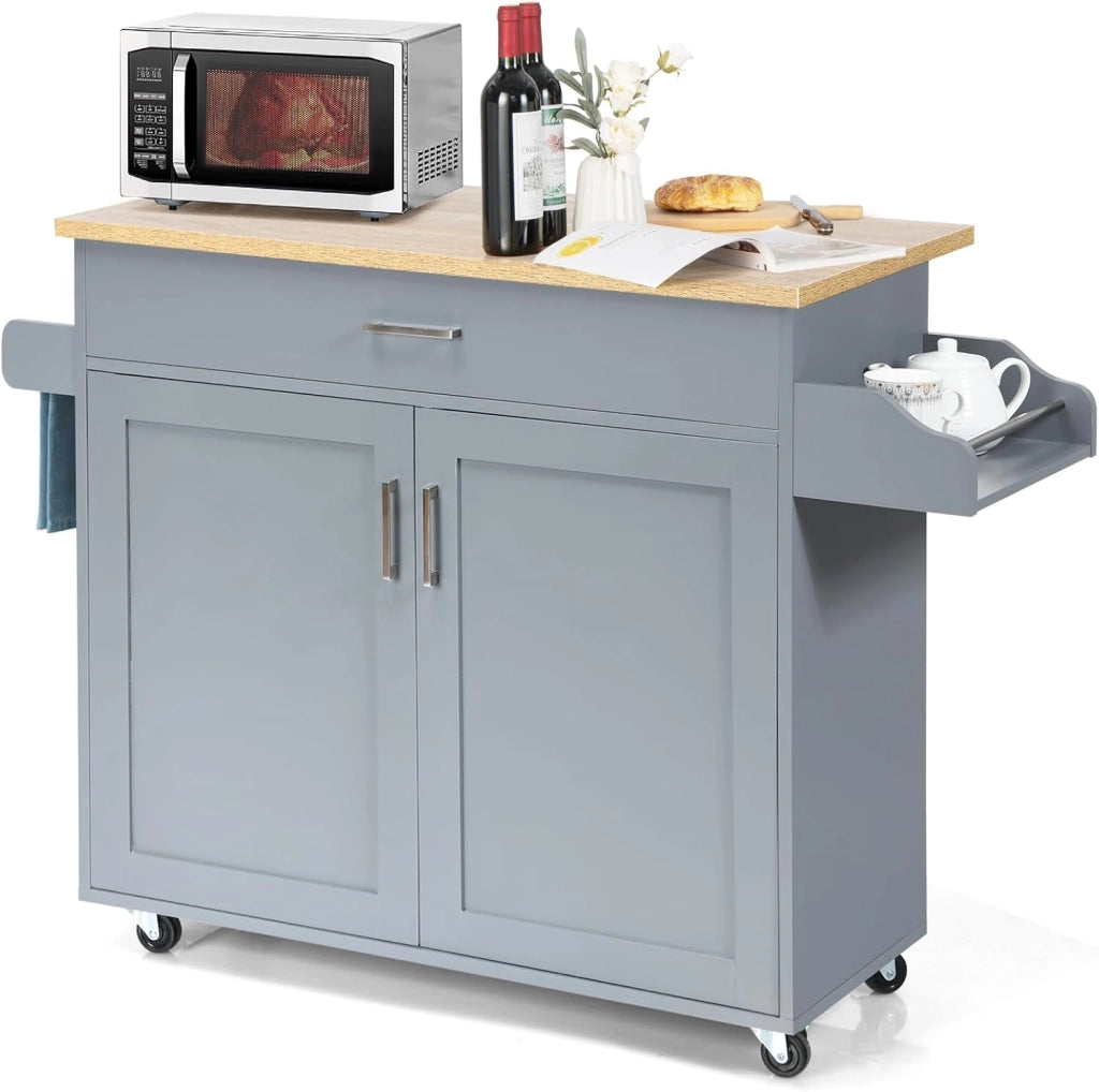 Carrello da Cucina Ausiliario, Carrello di Servizio con Cassetto e Ripiano Regolabile, Isola da Cucina da Sala da Pranzo con Ruote Universali con Freni, in Legno, 116 x 40 x 85 cm, Nero