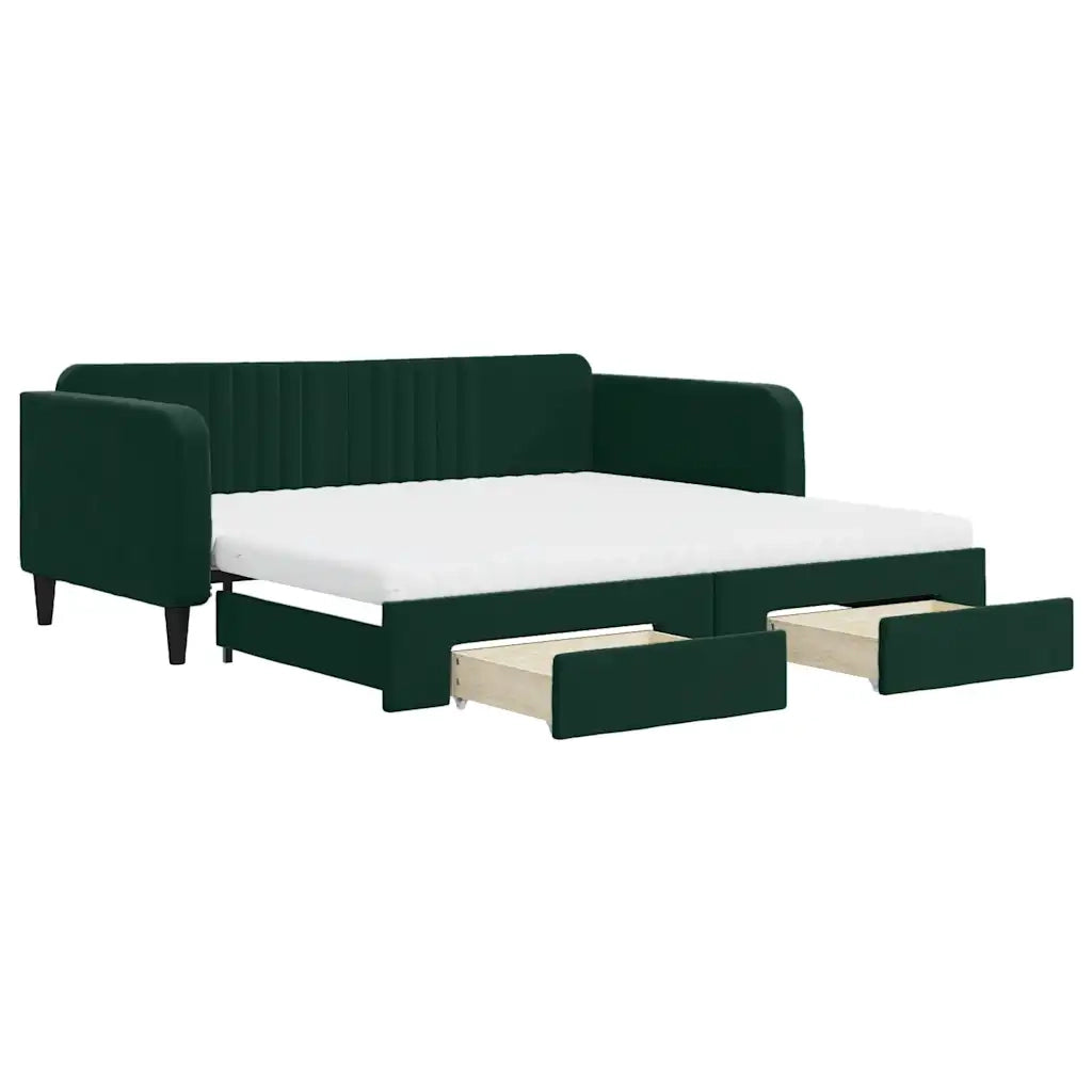Divano Letto Estraibile Cassetti Verde Scuro 100x200cm Velluto