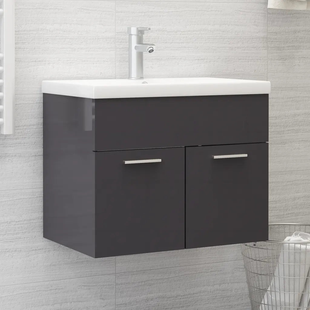 Mobile Bagno con Lavabo Integrato Grigio Lucido in Truciolato 3070828
