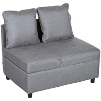 Poltrona Letto 3 in 1 con Schienale Reclinabile, in Tessuto Effetto Lino e Legno, 98x71x67 cm, Grigio Scuro