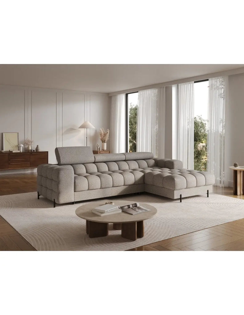 Divano angolare destro convertibile Beige mélange stile contemporaneo 285x99x181cm FILTRO