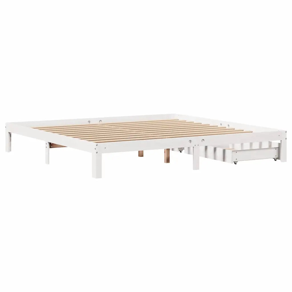 Letto matrimoniale | Letto per adulti | Giroletto con Cassetti Bianco 180x200 cm Legno Massello di Pino