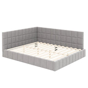 Letto imbottito matrimoniale 160×200 cm con rete e schienale reversibile; senza materasso; tessuto; grigio