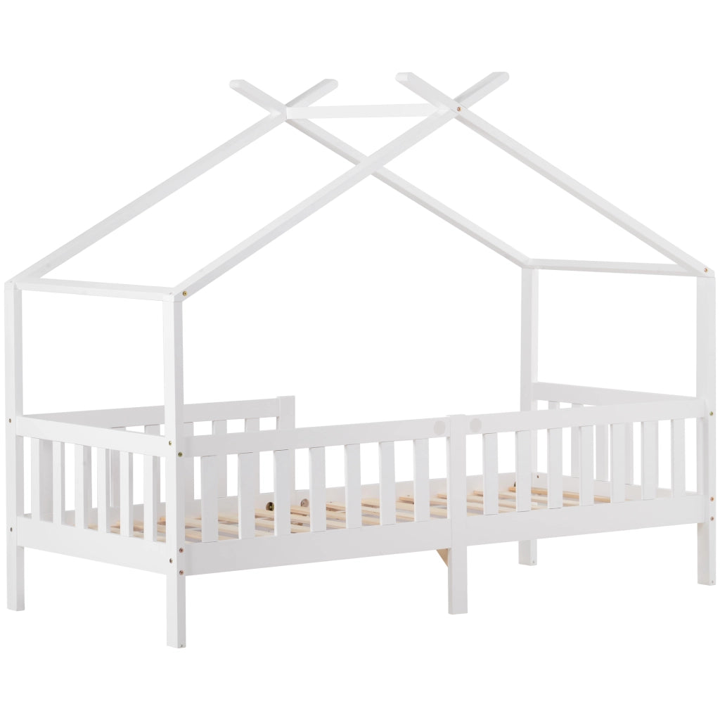 Bellissimo letto a casetta, letto per bambini in legno massello con sponde e rete a doghe, per camerette di bambini e ragazzi con protezione anticadut