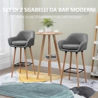 Set 2 Sgabelli da Bar Alti con Schienale e Poggiapiedi, Sgabelli da Cucina Stile Vintage in Tessuto con Cuscino e Gambe in Legno per Sala da Pranzo 55x48x100cm