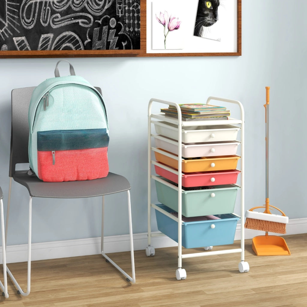Carrello cassettiera multiuso con 6 cassettiera in plastica con ruote-Scaffale-Carrello per cucina 43,5x34x76cm Colorato
