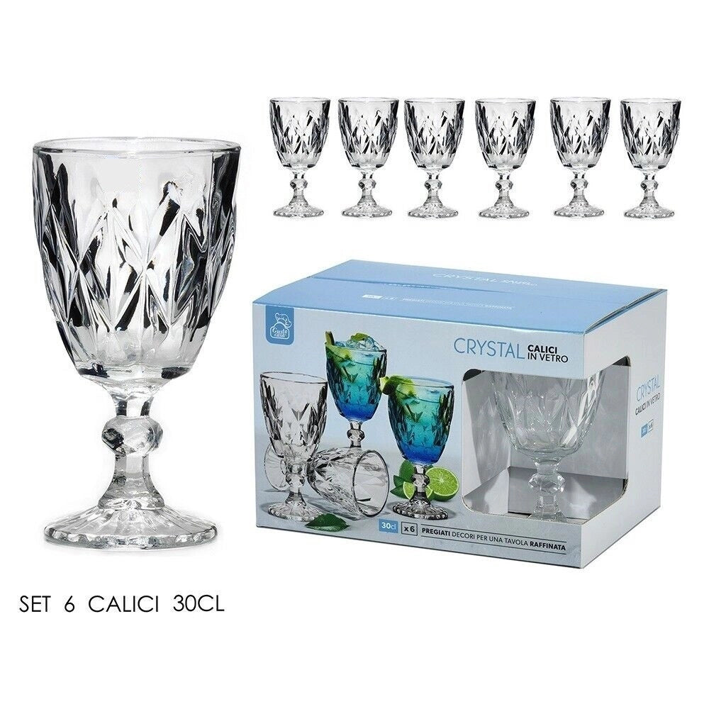 Trade Shop - Set 6 Calici Crystal 30 Cl In Vetro Trasparente Elegante Per Bibite Vino Acqua -