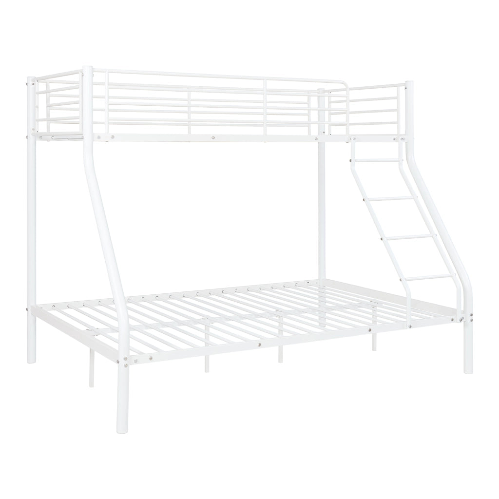 Letto a Castello Sortland a 3 Posti con Barriera Anticaduta e Scaletta 200 x 140/90 cm Metallo - Bianco [neu.haus]