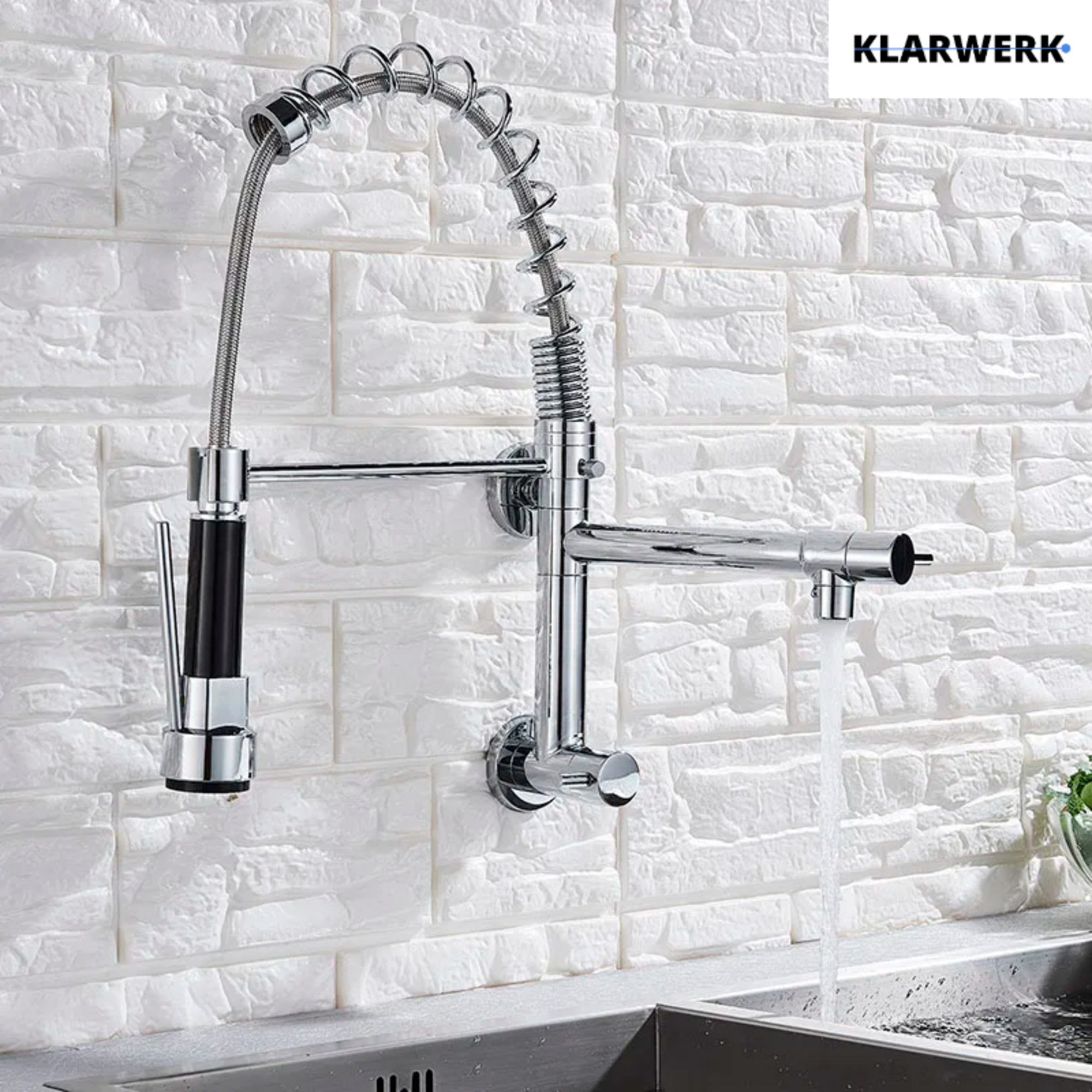 Björn |Gastronomia rubinetto acqua fredda monoforo a parete cromo|rubinetto cucina professionale acciaio inox due docce|lavello doppio ristorante