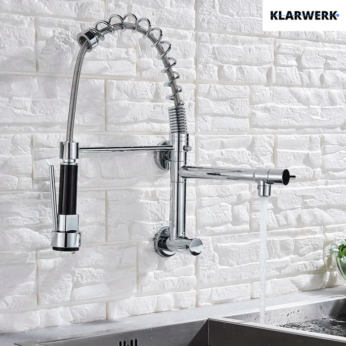 Björn |Gastronomia rubinetto acqua fredda monoforo a parete cromo|rubinetto cucina professionale acciaio inox due docce|lavello doppio ristorante