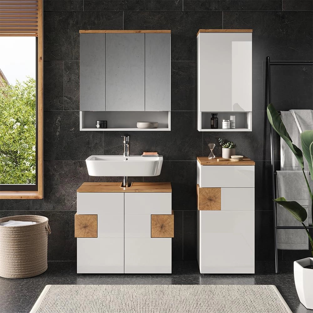 Mobile bagno Eden, Bianco lucido, 40 x 77.5 cm con 4 scomparti, per montaggio a parete con suddivisione interna variabile
