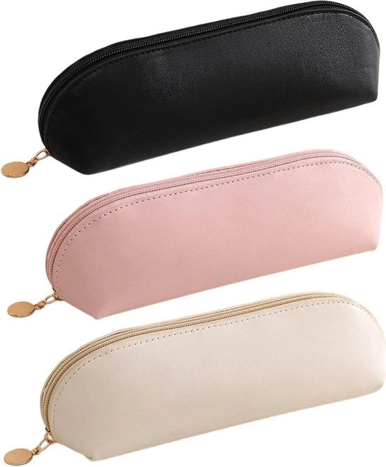 Borsa di pelle PU 2 pezzi con zip - borsa pratica per viaggi e viaggi di lavoro per pennelli da trucco
