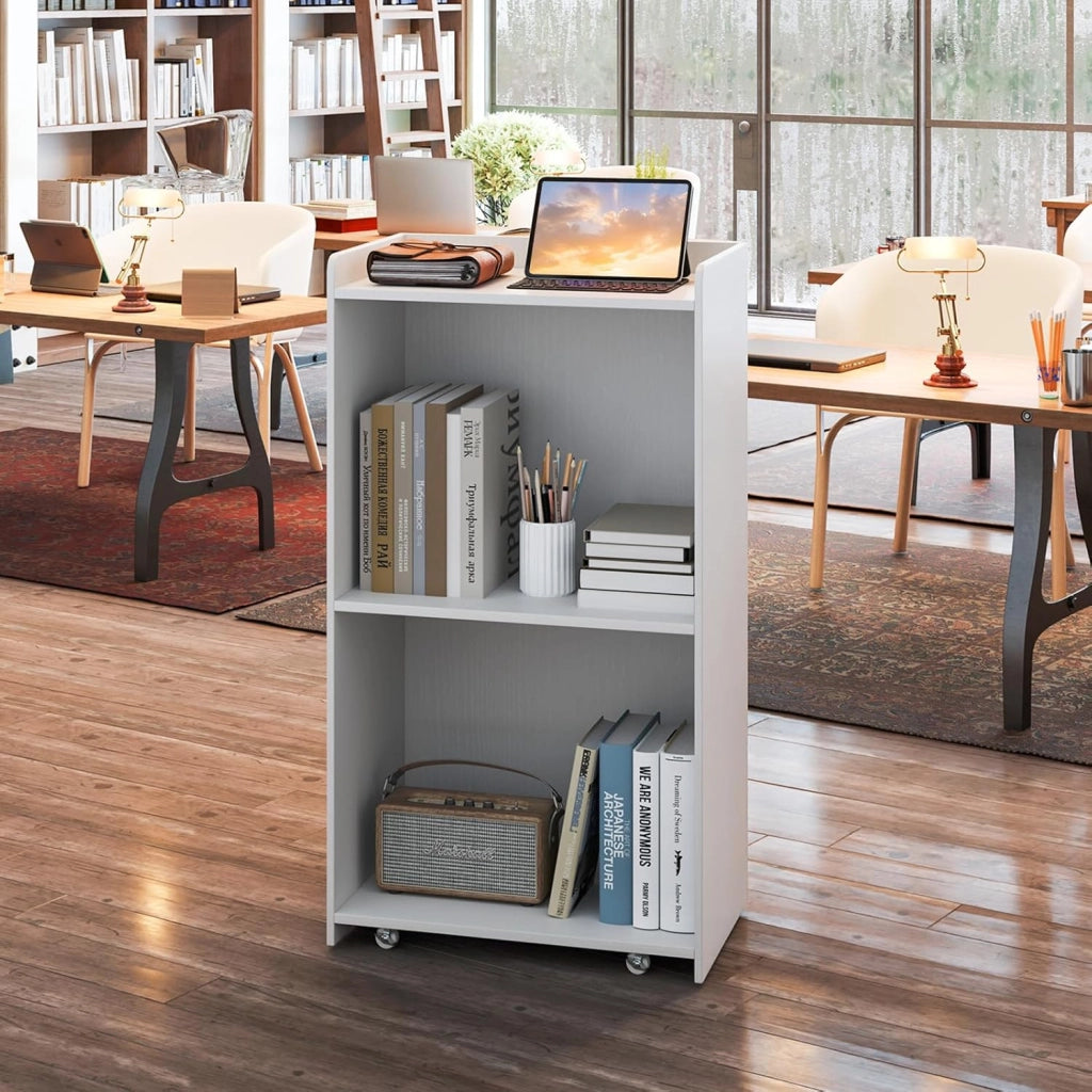 GIANTEX Podio - Leggio mobile con ruote bloccabili, supporto per podio in legno, per sala riunioni, scuola e chiese, 57,5 x 37 x 105 cm (bianco)