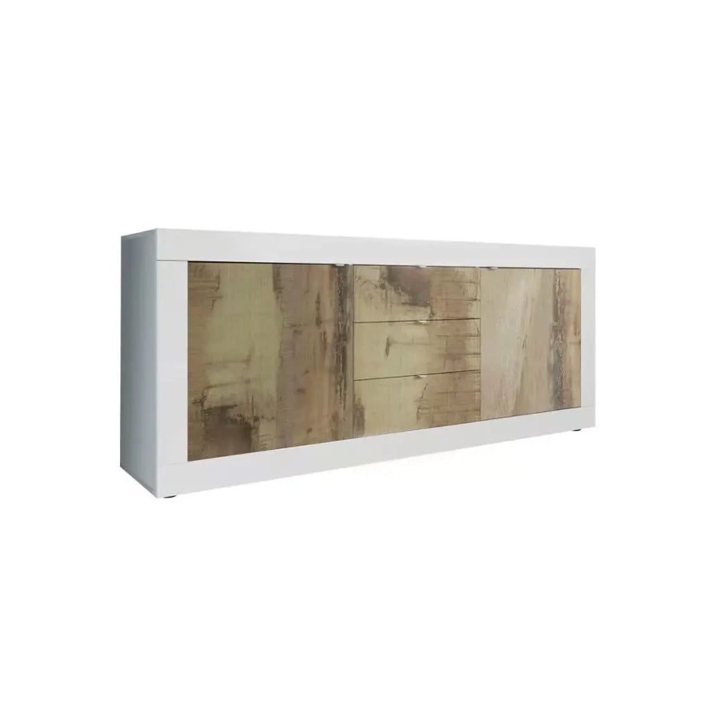 Buffet 2 porte e 3 cassetti, collezione ISORA, colori bianco e rovere chiaro