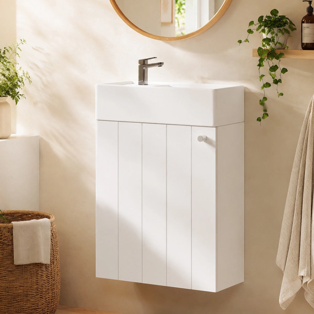 Mobile bagno sospeso con lavabo; mobiletto bagno salvaspazio 41x23 cm