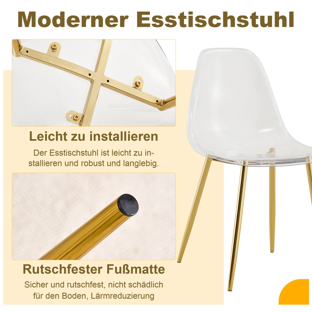 Sedia da pranzo Set da 4 con gambe in metallo antiscivolo in plastica Trasparente e Oro
