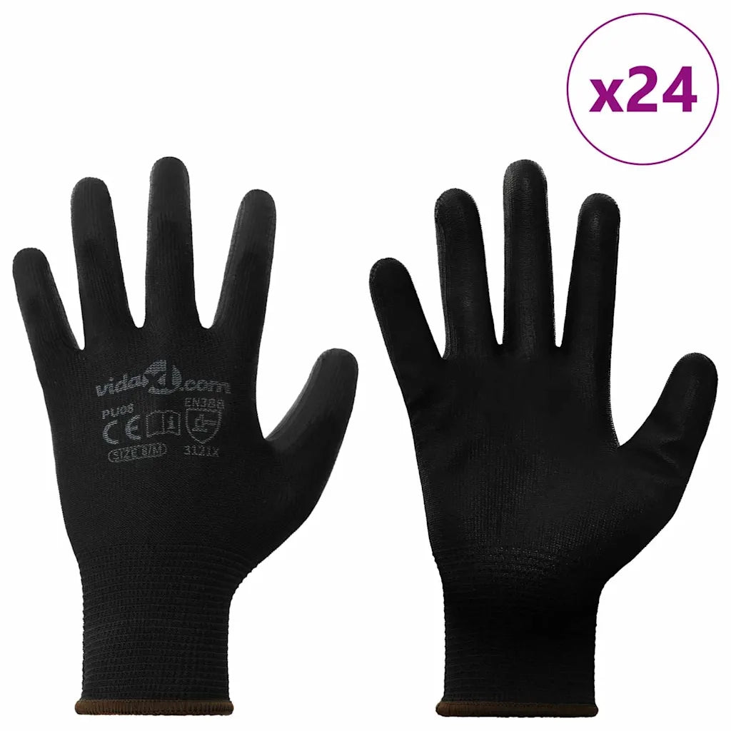 Guanti da Lavoro 24 pcs Nero 8 / m Poliestere